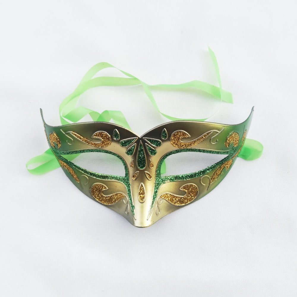 Gold Masquerade Venetian Mask / Green Trim
